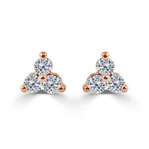 14k Rose Gold 1/4 Ctw Trio Diamond Stud Earrings